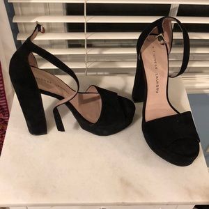 Black ankle strap suede heels